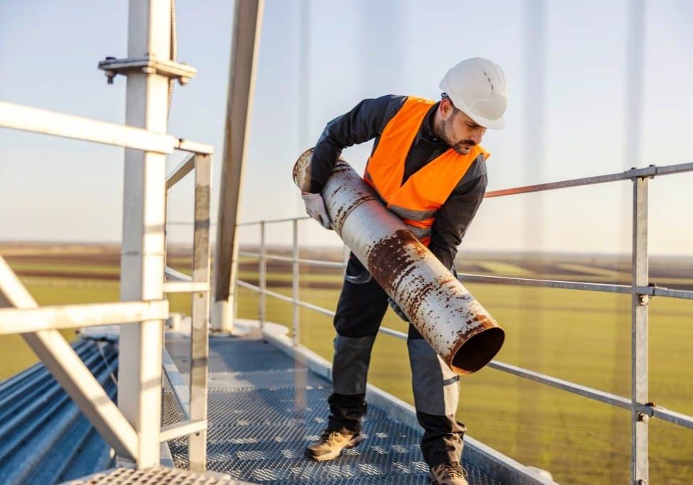 worker using rolled steel